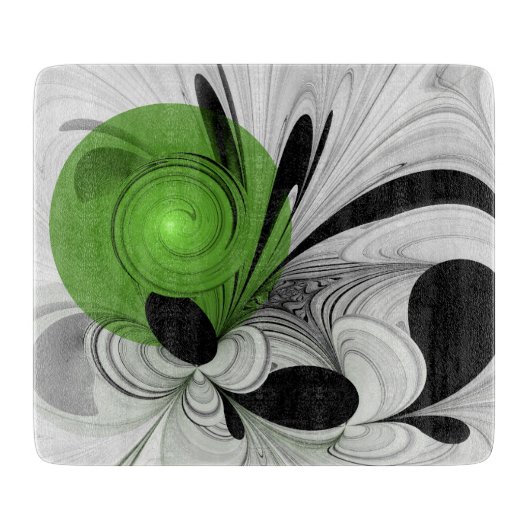 Abstract Zwart-wit met Groene Fractal Art Snijplank (Voorkant)