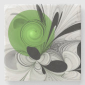 Abstract Zwart-wit met Groene Fractal Art Stenen Onderzetter (Voorkant)