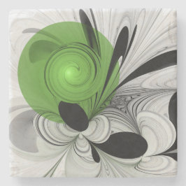 Abstract Zwart-wit met Groene Fractal Art Stenen Onderzetter