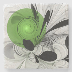 Abstract Zwart-wit met Groene Fractal Art Stenen Onderzetter