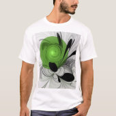 Abstract Zwart-wit met Groene Fractal Art T-shirt (Voorkant)