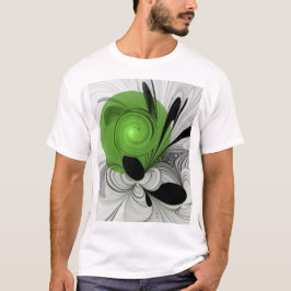 Abstract Zwart-wit met Groene Fractal Art T-shirt
