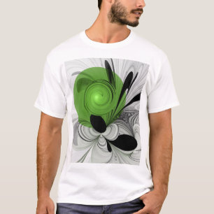 Abstract Zwart-wit met Groene Fractal Art T-shirt