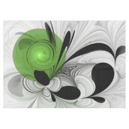 Abstract Zwart-wit met Groene Fractal Art Tafelkleed