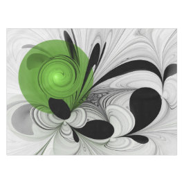 Abstract Zwart-wit met Groene Fractal Art Tafelkleed