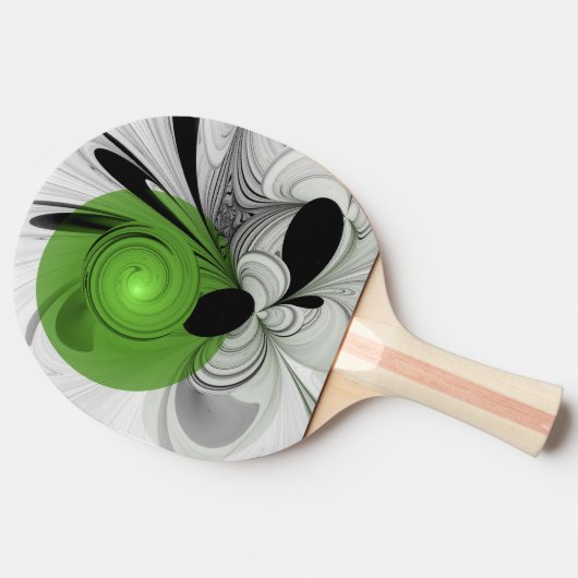 Abstract Zwart-wit met Groene Fractal Art Tafeltennisbatje (Zijkant)