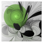 Abstract Zwart-wit met Groene Fractal Art Tegeltje (Voorkant)
