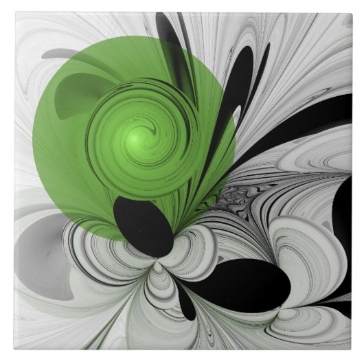 Abstract Zwart-wit met Groene Fractal Art Tegeltje (Voorkant)