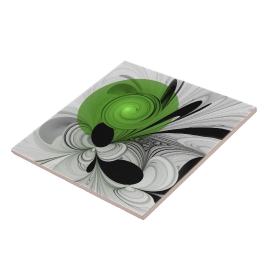 Abstract Zwart-wit met Groene Fractal Art Tegeltje (Zijkant)