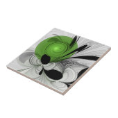 Abstract Zwart-wit met Groene Fractal Art Tegeltje (Zijkant)
