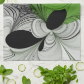 Abstract Zwart-wit met Groene Fractal Art Theedoek (Gevouwen)