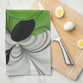 Abstract Zwart-wit met Groene Fractal Art Theedoek (Quarter Fold)