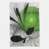Abstract Zwart-wit met Groene Fractal Art Theedoek (Verticaal)