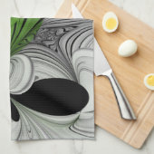 Abstract Zwart-wit met Groene Fractal Art Theedoek (Quarter Fold)