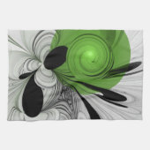 Abstract Zwart-wit met Groene Fractal Art Theedoek (Horizontaal)