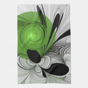 Abstract Zwart-wit met Groene Fractal Art Theedoek