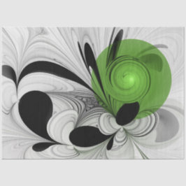 Abstract Zwart-wit met Groene Fractal Art Tissuepapier
