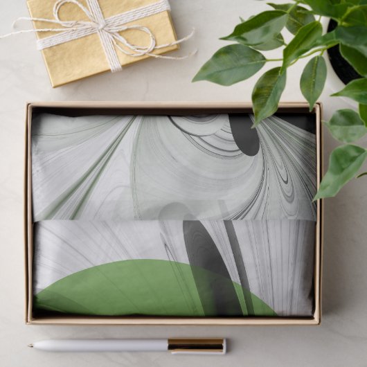 Abstract Zwart-wit met Groene Fractal Art Tissuepapier (Geschenk)