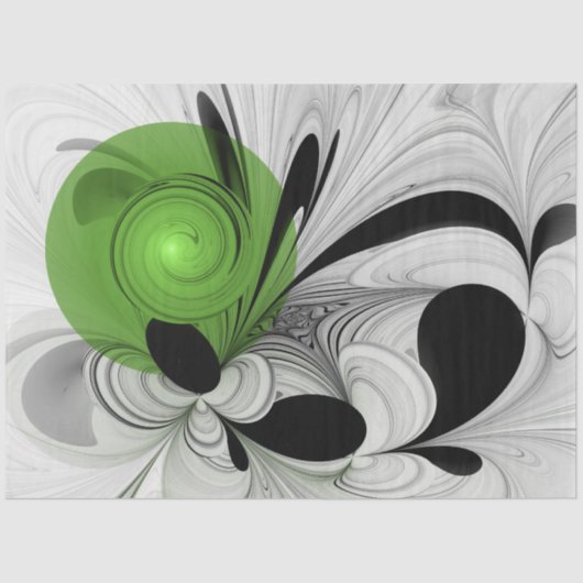 Abstract Zwart-wit met Groene Fractal Art Tissuepapier (Voorkant)