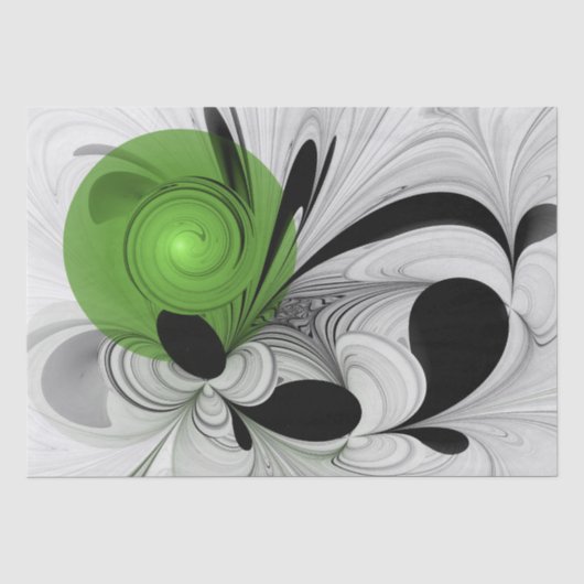 Abstract Zwart-wit met Groene Fractal Art Tissuepapier (Voorkant)