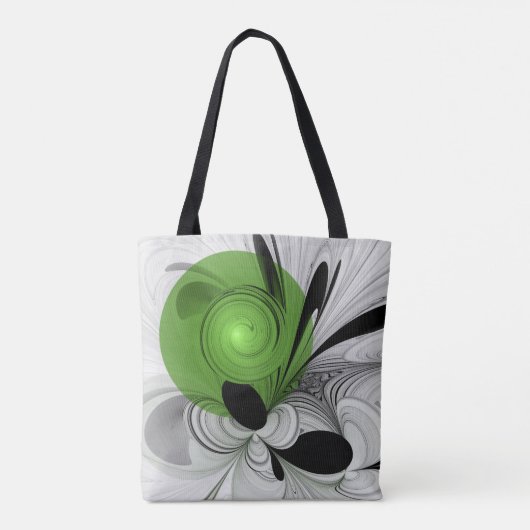 Abstract Zwart-wit met Groene Fractal Art Tote Bag (Achterkant)