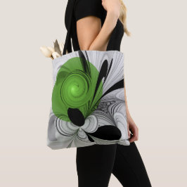 Abstract Zwart-wit met Groene Fractal Art Tote Bag