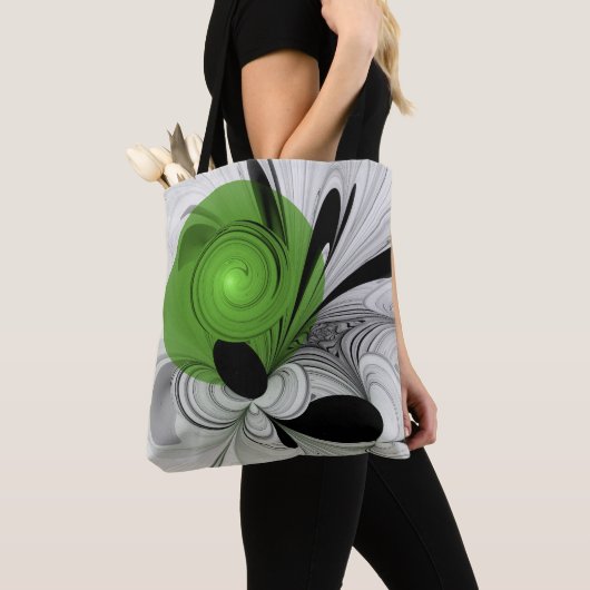 Abstract Zwart-wit met Groene Fractal Art Tote Bag (Dichtbij)