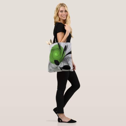 Abstract Zwart-wit met Groene Fractal Art Tote Bag (Op model)