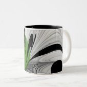Abstract Zwart-wit met Groene Fractal Art Tweekleurige Koffiemok (Voorkant rechts)