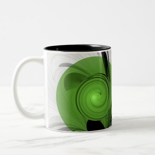 Abstract Zwart-wit met Groene Fractal Art Tweekleurige Koffiemok (Links)