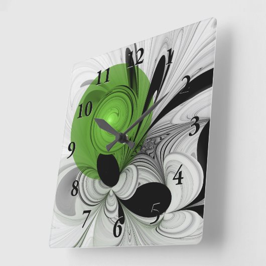 Abstract Zwart-wit met Groene Fractal Art Vierkante Klok (Hoek)