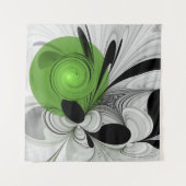 Abstract Zwart-wit met Groene Fractal Art Wandkleed (Voorkant (horizontaal))