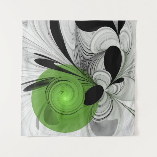 Abstract Zwart-wit met Groene Fractal Art Wandkleed (Voorkant)