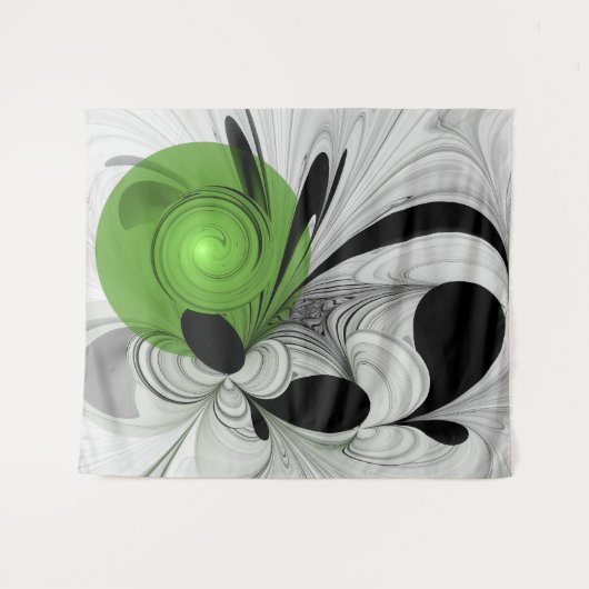 Abstract Zwart-wit met Groene Fractal Art Wandkleed (Voorkant (horizontaal))