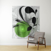 Abstract Zwart-wit met Groene Fractal Art Wandkleed (In situ)