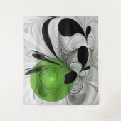 Abstract Zwart-wit met Groene Fractal Art Wandkleed (Voorkant)