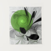Abstract Zwart-wit met Groene Fractal Art Wandkleed (Voorkant)