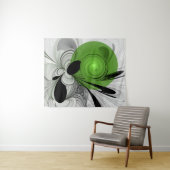 Abstract Zwart-wit met Groene Fractal Art Wandkleed (In Situ (horizontaal))