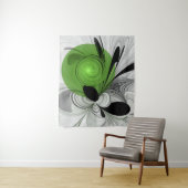 Abstract Zwart-wit met Groene Fractal Art Wandkleed (In situ)