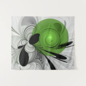 Abstract Zwart-wit met Groene Fractal Art Wandkleed (Voorkant (horizontaal))