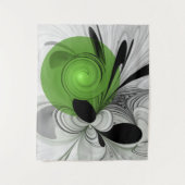 Abstract Zwart-wit met Groene Fractal Art Wandkleed (Voorkant)