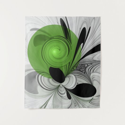 Abstract Zwart-wit met Groene Fractal Art Wandkleed (Voorkant)