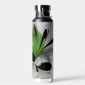 Abstract Zwart-wit met Groene Fractal Art Waterfles (Links)