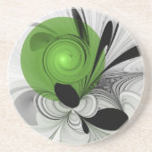 Abstract Zwart-wit met Groene Fractal Art Zandsteen Onderzetter (Voorkant)