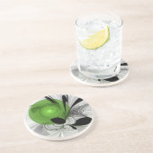 Abstract Zwart-wit met Groene Fractal Art Zandsteen Onderzetter (Zijkant)