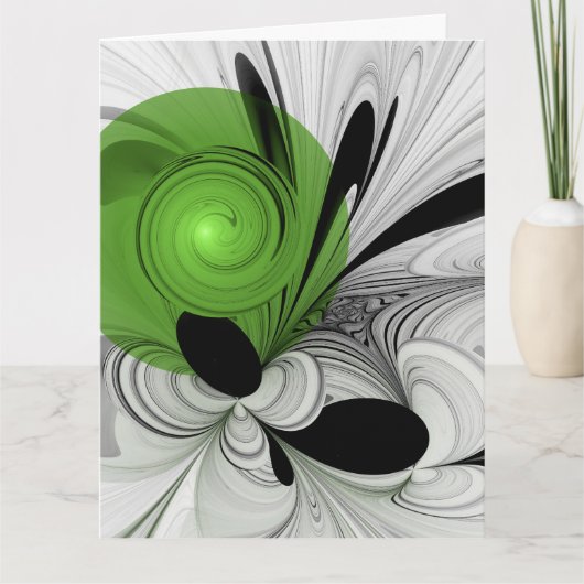 Abstract zwart-wit met groene fractale kunst bedankkaart (Voorkant)