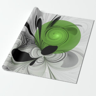 Abstract zwart-wit met groene fractale kunst cadeaupapier