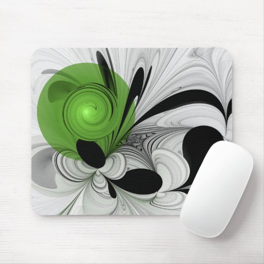 Abstract zwart-wit met groene fractale kunst muismat (Met muis)