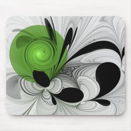Abstract zwart-wit met groene fractale kunst muismat (Voorkant)