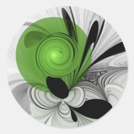 Abstract zwart-wit met groene fractale kunst ronde sticker